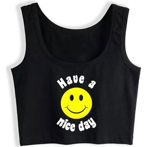 Crop Top Female Have a Nice Day Kawaii Vintage Print Tops Women