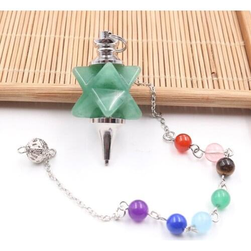 YJXP Ethnic Style Silver Plated Natural Green Aventurine with 7 Stone Beads Chakra Chain Pendant Charm Jewelry