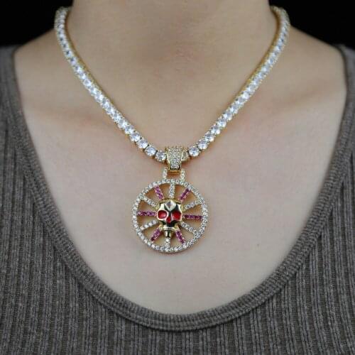 2021 new arrival bling colorful cz skull Hallows charm necklace for women hip hop iced out 5mm cz tennis chain choker necklace