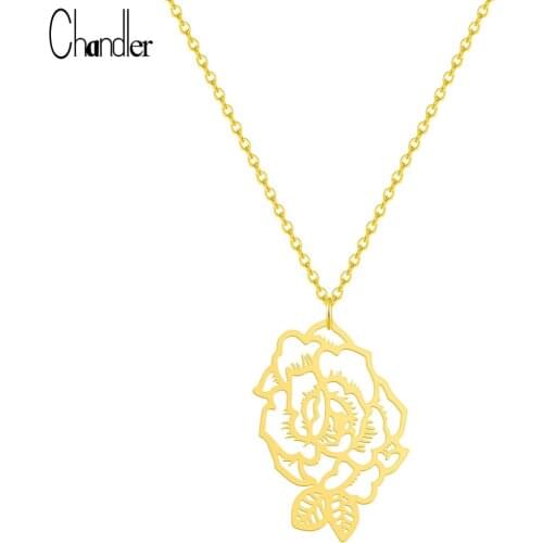 Chandler Stainless Steel Peony Necklace Hollow Out Oragami Flower Pendant For Women Girls Garden Jewelry Fashion Coiler