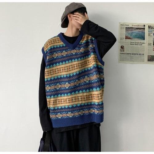 2021 Mens V Collar Sleeveless Vest Knitting Waistcoat Sweater Vest School Spelling Color High Quality Pullover Khaki/blue Coats