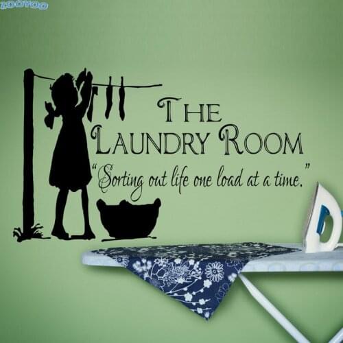 ZOOYOO The Laundry Room Wall Stickers Little Girl Drying Clothes Home Decor Waterproof Removable DIY Wall Decals