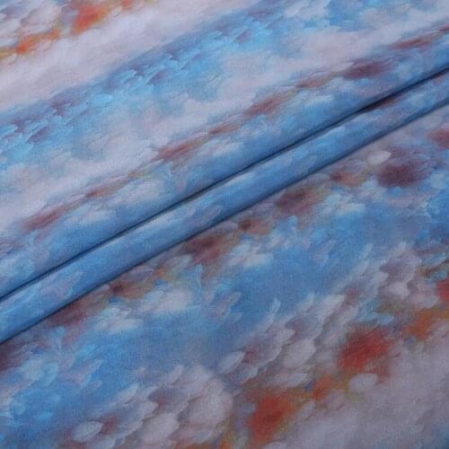 1 Meter Water Color Stripe Printed Crepe De Chine Garment Mulberry Dress Silk Fabric
