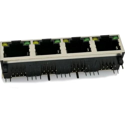 1pcs RJ45 Socket 1X4 With Light 1*4 RJ45 Network Interface Female Socket 2 Port 56 8P8C With Shield cable socket Tape screened