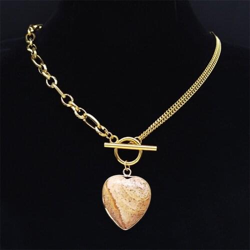 2021 Fashion Stone Stainless Steel Necklaces for Women Gold Color Heart Chocker Necklace Jewelry bijoux femme NPD39S04