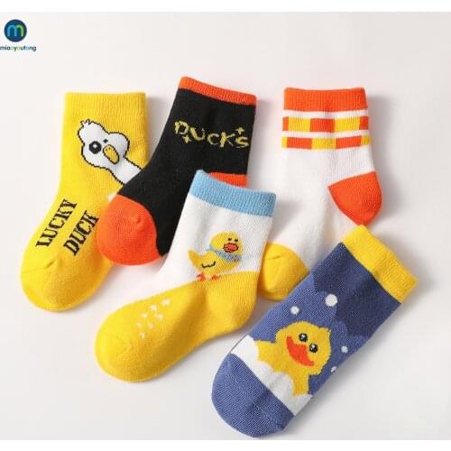 5 Pairs/Lot Baby Socks Autumn Winter Warm Cotton Kids Socks Cute Girls Cartoon Duck Boys Infant Socks Accessories Miaoyoutong