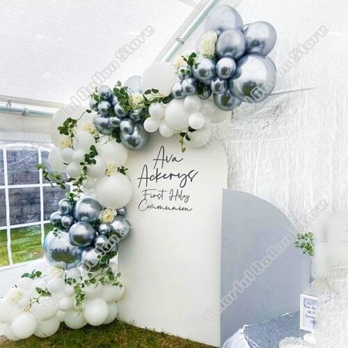 84pcs Silver Wedding Birthday Anniversary Party Background White Hoilday Balloon Arch Garland Graduation Dinner Table Decoration