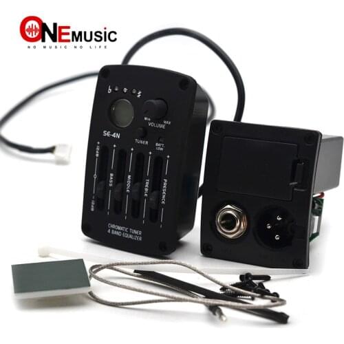 SE-4N 4 Band EQ Acoustic Guitar Preamp with Round Digital Procedding Tuner Equalizer Guitar Pickup Rubber Oil Black