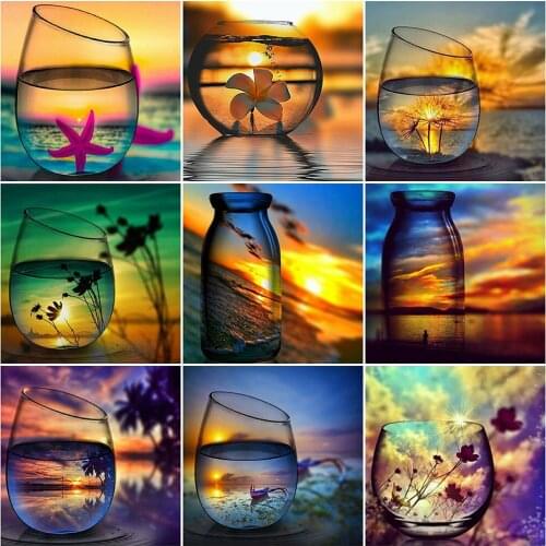 Evershine Diamond Embroidery Cup Diamond Painting Sunset Full Drill Square Mosaic Art Landscape Picture Of Rhinestone Home Decor