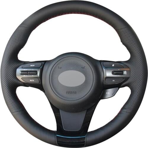 Black Artificial Leather Hand-stitched No-slip Car Steering Wheel Cover for Kia K5 Optima 2014 2015