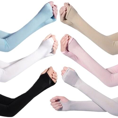 Long Gloves Sun UV Protection Hand Protector Cover Arm Sleeves Ice Silk Sunscreen Sleeves Outdoor Arm Warmer Half Finger Sleeves