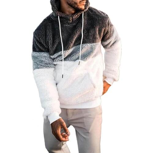Double Sided Plush Fluffy Sweatshirt Long Sleeve Autumn Winter Color Block Warm Hooded Sweatshirt Outerwear