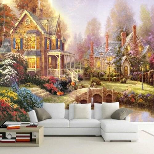 Photo Wallpaper European Style Oil Painting Scenery House Building Murals Living Room Theme Hotel Background Wall Decor Frescoes