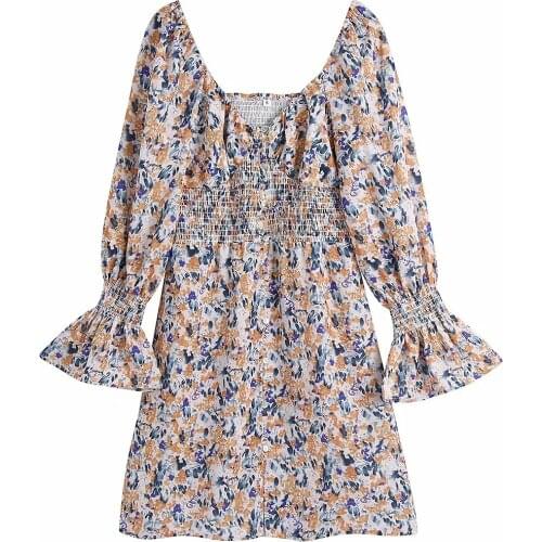 French retro 2021 summer new European and American style womens wear thin long-sleeved pleated design dress DLQZ1638