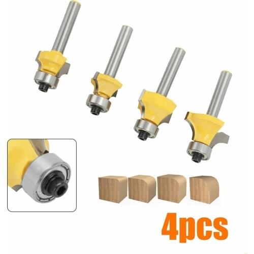 4PCS 1/4" Round Over Router Bit Woodworking Milling Cutter Tools 1/2" 3/8" 1/4" 1/8" Round Over Bead Edge Forming Router Bit
