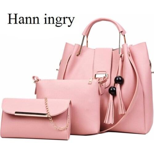 HANN INGRY Quality PU Bucket Package Minimalist Handbags Tassels Satchel Trend Three Piece Set Large Capacity Female Bag H112D