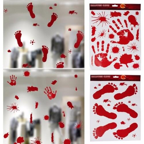 Halloween Scary Bloody Handprint Footprint Window Clings Door Cover Party Decor