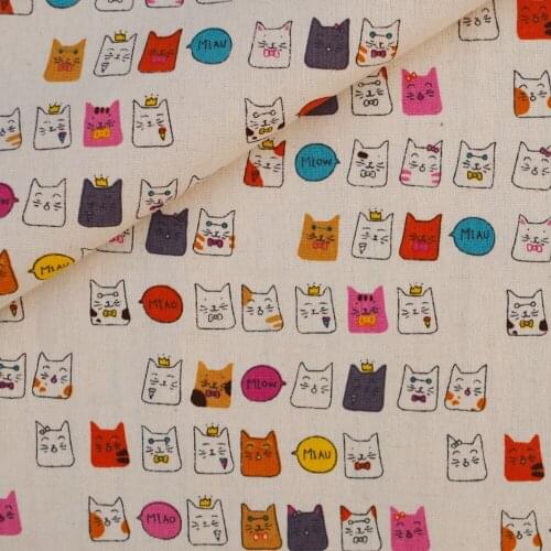 Cotton Linen Fabric for handmad, bed, bag, curtain - Lucky Cat (LF204)