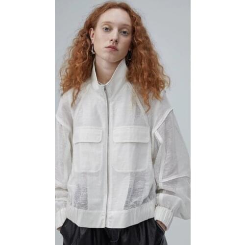 IRINACH232 FALL WINTER 2020 COLLECTION long sleeve oversized short see through linen jacket women