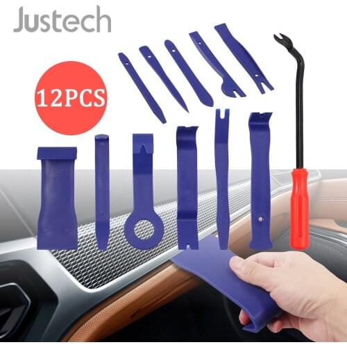 Justech 12Pcs Car Panel Removal Tool Car Interior Trim Kit Fastener Rivet Remover Plastic Pry Clip Tool for Auto Car Radio Audio