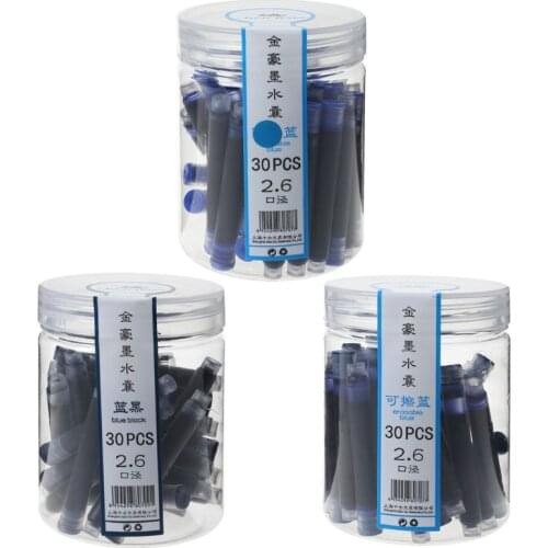 30pcs Jinhao Universal Black Blue Fountain Pen Ink Sac Cartridges 2.6mm Refills School Office Stationery
