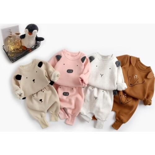 Baby Girls Clothing Sets Autumn Winter 2PCS Animal Design Warm Velvet Clothes Infant Toddler Sweatshirt+pants for Boys Wholesale