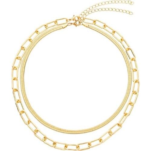 18K Gold Plating Layered Necklace Gold Layering Paperclip Chain Choker Gift For Women Clavicle Chain