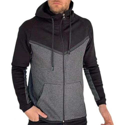 Men Hoodie Long Sleeve Stand Collar Stylish Drawstring Camouflage Contrast Colors Warm Male Sweatshirts Coat Autumn Winter