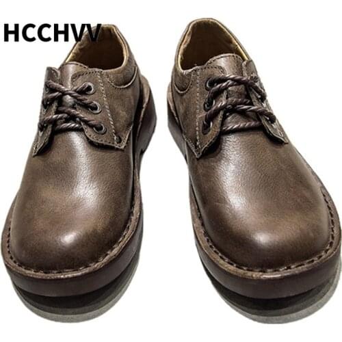 British Style Retro Men Casual Shoes Lace Up Work And Safety Full Grain Leather Shoes Man Outdoor Round Toe Oxfords shoes