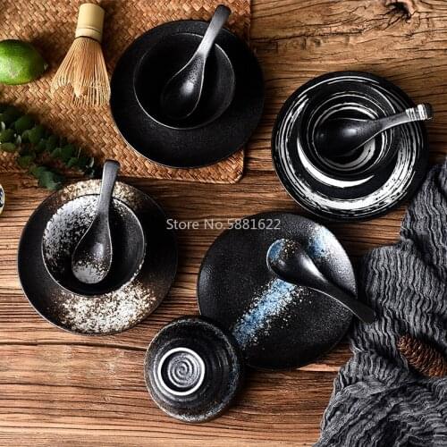 Japanese Cuisine Ceramics One-person Food Tableware Three-piece Dish Spoon Set Hot Pot Restaurant Hotel Restaurant Supplies