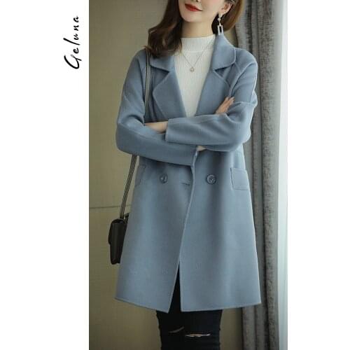 2021 new double-sided tweed coat womens middle and long winter clothes small high-end zero sheep wool coat womens fashion