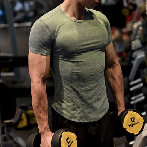 New design Spandex Gym Shirt Sport T Shirt Men Short Sleeve Running Shirt Men Workout Training Tees Fitness Top Sport T-shirt