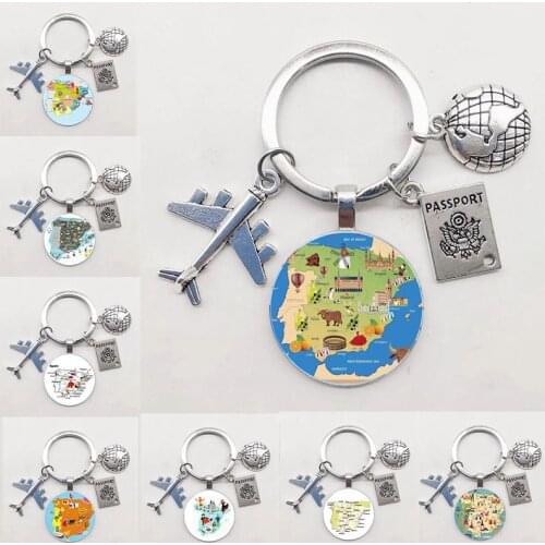New Style 25mm Handmade Spanish Cartoon Map Fashion Keychain, Jewelry Exquisite Gift Keyring