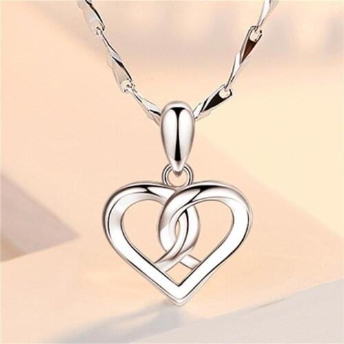 Cute Heart Pendant Necklace Female Choker Accessories Fashion Lady 925 Silver Necklace For Women Jewelry Trendy Silver Bijou