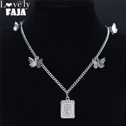 Hip Hop Butterfly Stainless Steel X Letter Necklaces Silver Color Pendant Necklace Jewelry collier papillons femme N7002XS03