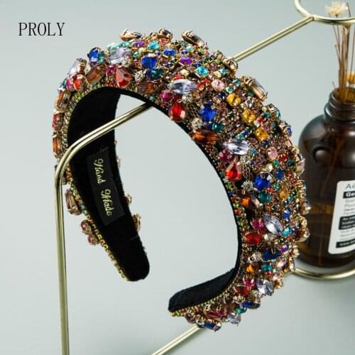 PROLY Fashion Women Hair Band Thickened Sponge Full Pavel Crystal Rhinestone Headband Wide Edges Party Baroque Hair Accessories