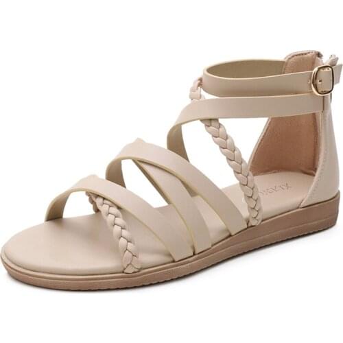 Shoes for women sandals 2020 Fashion Solid Thick Bottom Open-toed cross strap Bohemia Roman shoes Mother shoes flat sandal