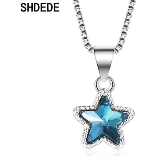 SHDEDE Blue Star Necklace Pendant 925 Sterling Silver Embellished With Crystals From Swarovski Female Party Jewelry -X333