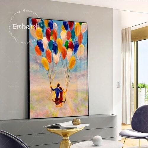 Embelish Young Couple In Love fly On Air Balloons Large Wall Art Posters For Living Room Home Decor Pictures Canvas Paintings