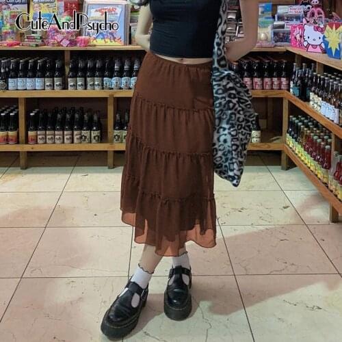 Vintage Y2K Brown Skirts Harajuk Streetwear 2000s Aesthetic Fashion Outfits Cute Korean High Waist Straight Skirts Cuteandpscho