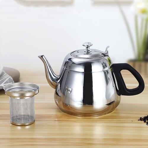 2L Silver Teapot Stainless Steel Tea Infuser Filter Metal Coffee Pot Gas Stove Induction Cooker Tea Kettle Hotel Tea Pot