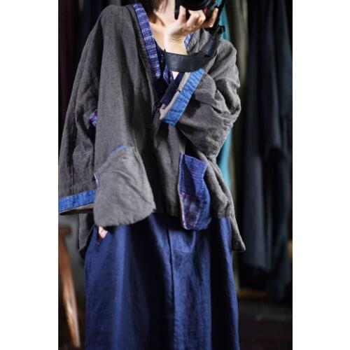 Women Loose Cotton Linen Patchwork jackets Outerwear Short Coat Female 2020 Vintage Spliced Jacket Ladies Coat Autumn Spring