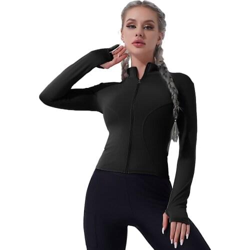 Women Sport Coat Jackets Pure Color Stand Collar Long Sleeves Front Zipper Coat for Active Workout Running Gym Yoga Sportswear