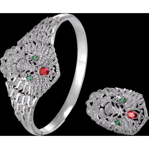 Zlxgirl jewelry sets brand lion animal copper Bangle with ring wedding jewelry sets Dubai gold bangle bracelet sets free gifts