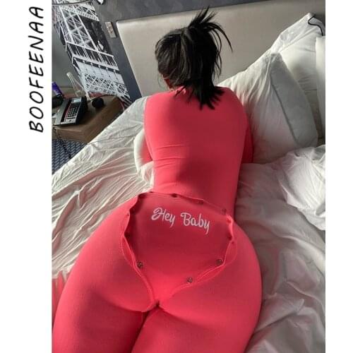 BOOFEENAA Button V Neck Long Sleeve Jumpsuit Fall Clothes for Women 2020 Fashion Sexy One Piece Outfit Pajama Rompers C68-DZ28