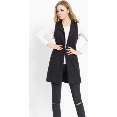 Women Woolen Black Sleeveless Waistcoat Girls Long Loose Casual Fashion Winter Cardigans Female Large Size 3xl Ladies Vest Tops