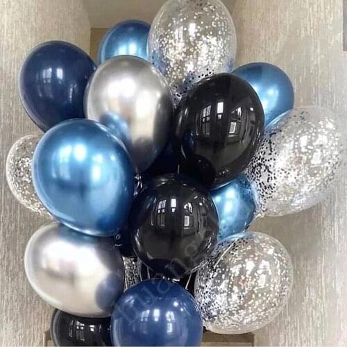 12PCS 12inch silver blue metal latex gas silver confetti balloons luminous blue silver Globos wedding birthday party supplies ba