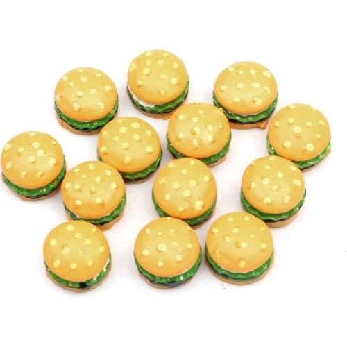 20Pcs Yellow Hamburg Bread Resin Decoration Crafts Kawaii Bead Flatback Cabochon Scrapbook DIY Accessories Buttons