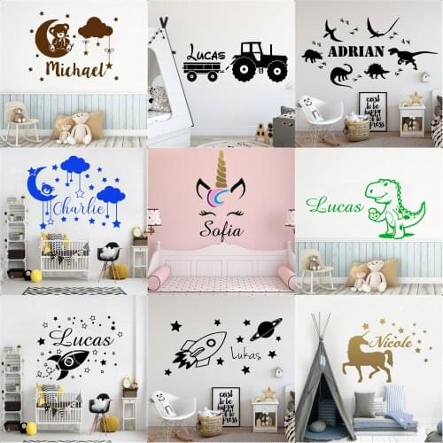 20 Style Personalized Name Wall Sticker Vinyl Decals For Babys Kids Room Decoration Bedroom Decor Wallpaper Stickers Murals