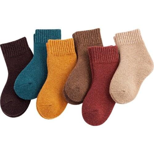 2020 Autumn Winter Keep Warm Plus Thick Wool Kids Socks Terry Inside Soft Comfortable Girls Boys School Socks 6 Colors